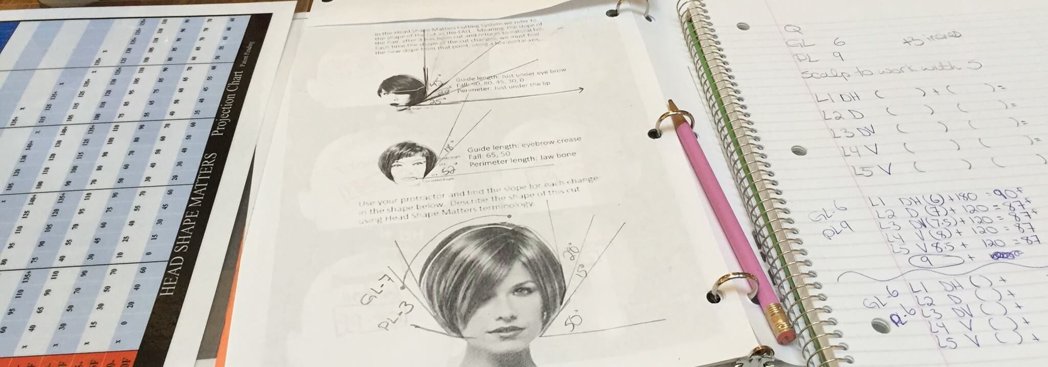 stack of papers with hair related math equations